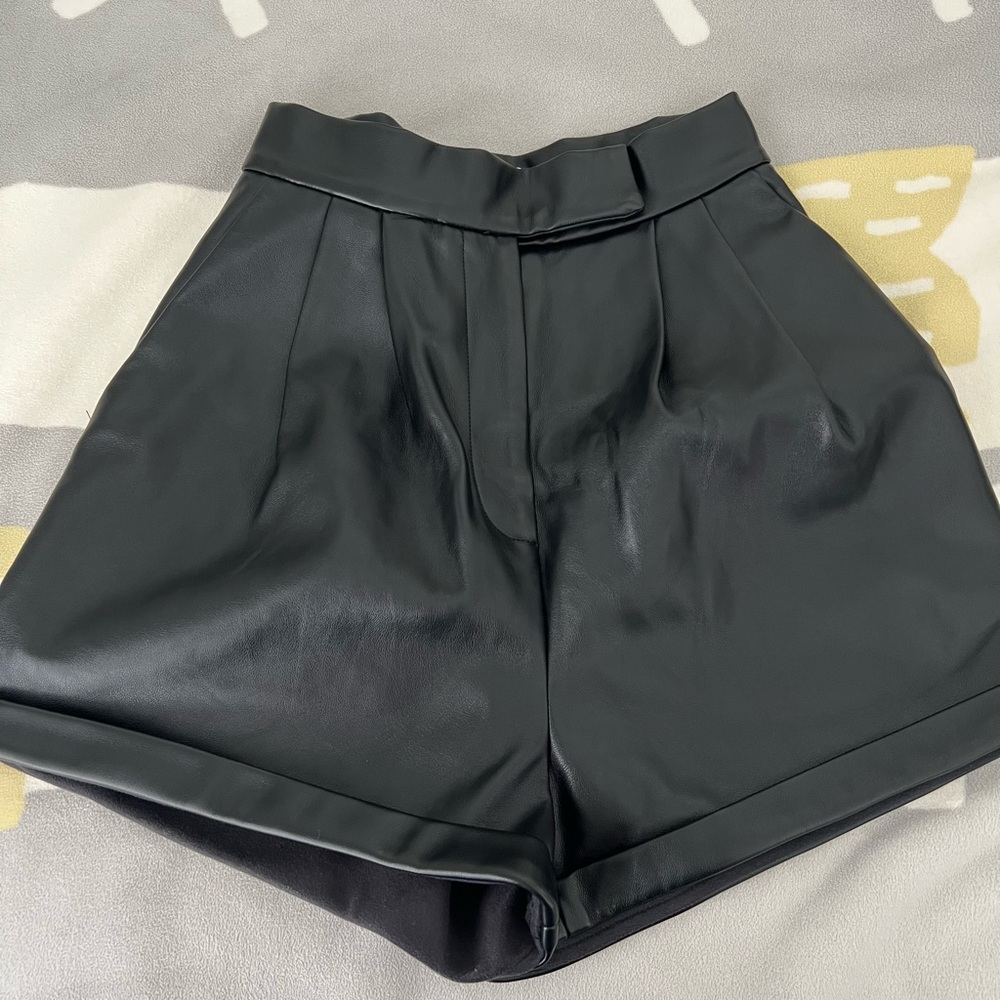 Black High-Waisted Leather Shorts